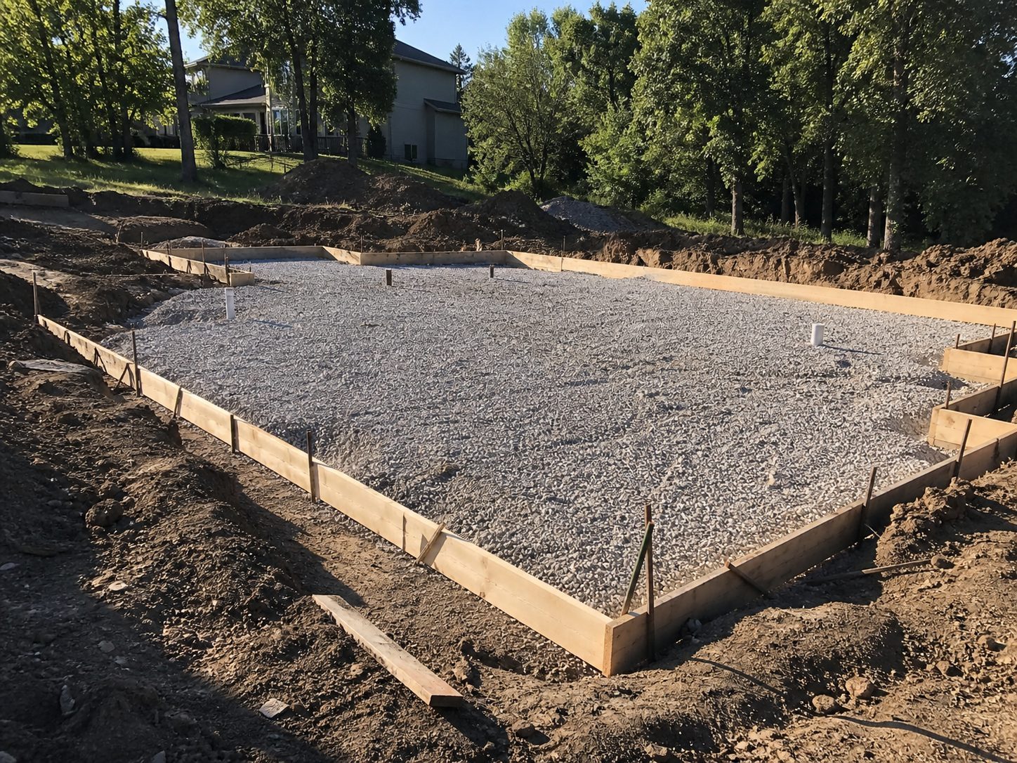 Concrete base preparation — gravel base and wood forms ready for driveway pour in Lee's Summit
